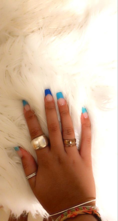 Blue Summery Nails, Basic Blue Nails Acrylic, Bright Blue Nails French Tip, Blue Preppy Nails, Blue Nail Tips Square, Nail Ideas Bright, Blue French Tip Nails Coffin, Blue French Tips Square, Bright Blue French Tip Nails