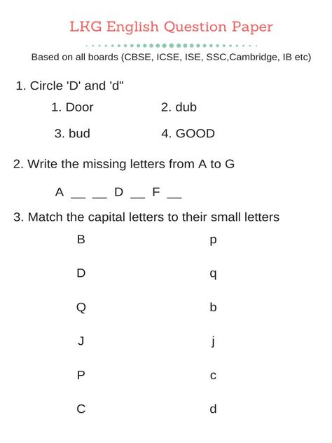 Lkg English Question Paper, Latin Script, Missing Letters, English Skills, Basic English, Writing Letters, 20 Questions, Tracing Letters, English Vocabulary Words Learning