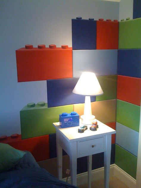 Meme Hill Studio: Lego themed room mural Lego Painted Wall, Lego Nursery, Boys Lego Room, Lego Bedroom Decor, Lego Bedroom Ideas, Lego Mural, Lego Home Decor, Lego Themed Bedroom, Lego Room Ideas