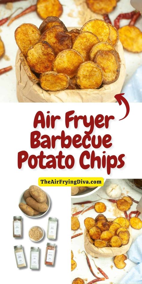 Air Fryer Barbecue Potato Chips Homemade Potato Chips Air Fryer, Chips Air Fryer, Air Fryer Chips, Homemade Potato Chips, Potato Chip, Homemade Food, Healthy Homemade, Simple Recipe, Fryer Recipes