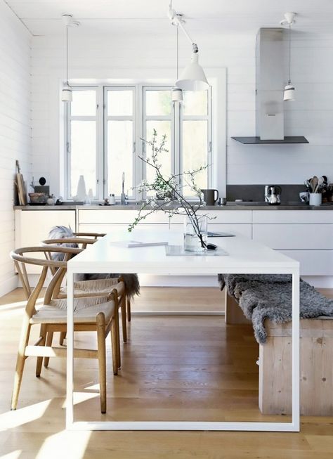 When creating a classic minimalistic interior, it's all about that base. Subdued hues rule here, from biscuit to greige and every ecru-inspired tone in between. Why? It's clean, crisp and oh... | @andwhatelse Modern Scandinavian Kitchen, Ikea Interior, Minimalistic Interior, Minimalist Dekor, Wooden Floors, Scandinavian Kitchen, Minimalist Interior Design, Dining Room Inspiration, Minimalism Interior