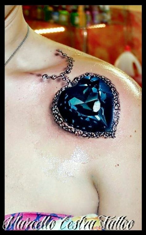 Cute Diamond Tattoo Meaning, Titanic Tattoo, Amazing 3d Tattoos, Diamond Tattoo, Stone Tattoo, Gem Tattoo, Jewel Tattoo, Necklace Tattoo, Kunst Tattoos