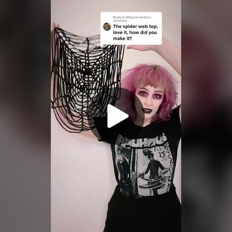 Replying to @Mihaela Herbel how I crochet my spiderweb tops #goth #cro... | spider web crochet | TikTok Crochet Spider Web Tutorial, How To Crochet A Spider Web, Spiderweb Crochet Top Pattern Free, Crochet Web Top, Spiderweb Top Crochet Pattern, Crochet Spider Web Top, Spiderweb Shirt Crochet, Spider Web Crochet Top, Spiderweb Crochet Top