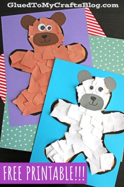 Torn Paper Bear Craft Idea For Kids - Glued To My Crafts Paper Bear Craft, Bear Activities Preschool, Bear Theme Preschool, Bear Crafts Preschool, Hibernation Crafts, Brown Bear Brown Bear Activities, Bears Preschool, Nursery Rhyme Crafts, Paper Bear