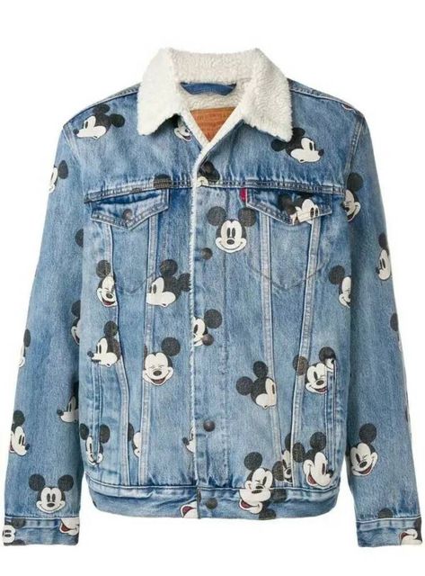 Levi's Levi's x Mickey Mouse Print Sherpa Denim Jacket Size XL RARE Blue Mickey Mouse, Denim Jacket For Men, Mickey Mouse Print, Sherpa Denim Jacket, Borg Jacket, Printed Denim Jacket, Print Denim, Mouse Print, Classic Denim Jacket