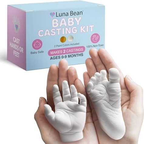 NEWBORN KIT: Includes 2 bags of molding powder for baby feet molding or hand molding, (makes 2 keepsakes of 7.8 x 5.4 x 5.28 inches), (Step 1) 2 bags of casting stone (Step 2), 1 plastic molding container, mixing spoon, paint brush, clear finish (seals, protects, and shows off fine details), sandpaper, detailing pin, and complete instructions. BABY KEEPSAKE: Our deluxe infant casting kit is the perfect molding keepsake to remember your little one's most precious moments. Baby Casting Kit, Baby Footprint Kit, Baby Cast, Baby Easter Gifts, Hand Casting, Baby Handprint, Pearl Paint, Casting Kit, Kit Bebe