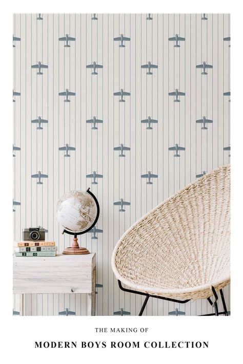 Modern Boys Room Wallpaper Collection – Livettes Modern Boys Rooms, Boys Room Wallpaper, Wallpaper For Kids, Vintage Style Wallpaper, Airplane Wallpaper, Wallpaper For Walls, Cute Blue Wallpaper, Vintage Airplane, Temporary Wallpaper