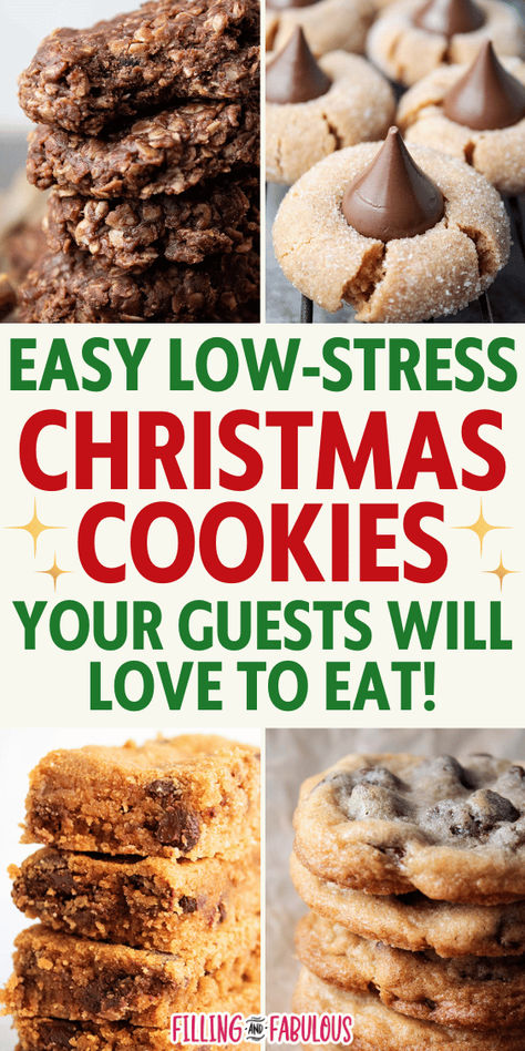 Want to impress your holiday guests with delicious cookies - but keep your stress levels in check? I've got you covered with my favorite easy, low-stress Christmas cookies recipes! You will love these easy cookie recipes. Clean Christmas Cookie Recipes, No Chill Christmas Cookies, Easy Christmas Cookies For Exchange, Easy Xmas Cookies, Cookie Recipe With Oil, Homemade Christmas Cookie Recipes, Cheap Cookies, Easy Christmas Cookies, Christmas Cookies Recipes