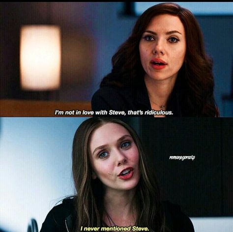 Wanda: "i never mentioned Steve" Natasha: *speechless* Wanda X Natasha, Wanda And Natasha, Marvel Comics Funny, Black Widow Avengers, Avengers Girl, Superfamily Avengers, Marvel Couples, Funny Marvel Memes, Marvel Quotes