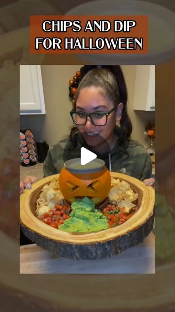 Rosa Enid on Instagram: "Chips & Dip Display for Halloween 🎃  This is one of my favorites! My husband and I did this one together. It is super easy to do and it is a fun way to display your snacks this halloween season!  For the top of the pumpkin, you’re going to need to trace the bowl you want to put inside of it. Once you trace it, cut out the top, and remove all of the seeds. Put your bowl inside, then add your queso dip.   For the face, We made it look like it was spitting up the guacamole. Then we added the pico de gallo and the chips!   #halloweenideas #halloweenfood #halloweenpartyideas #halloweenparty #halloweentreats #pumpkincarving" Pumpkin Throwing Up Dip, Graveyard Taco Dip, Pumpkin Throwing Up, Halloween Taco Dip, Chips Dip, Mexican Dips, Taco Dip, Queso Dip, Chip Dip