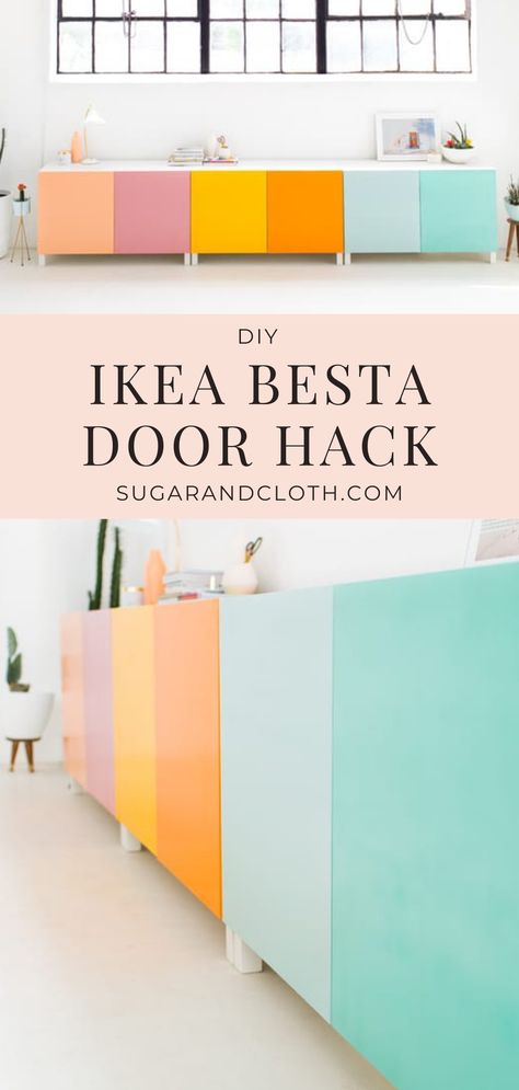 An Ikea Besta door hack for a DIY Color Block Storage to add a pop of color while organizing (and hiding) all your arts and crafts, toys, supplies and more! Bestå Ikea Hack, Ikea Besta Diy, Ikea Toy Storage Hack, Ikea Besta Door, Ikea Hacks Storage, Ikea Diy Hack, Ikea Bestå Hack, Besta Hack, Ikea Hack Storage