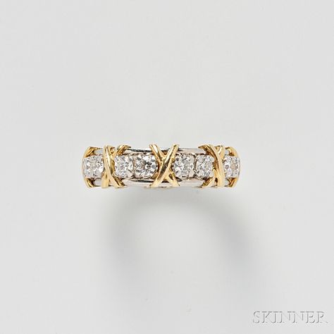 18kt Gold, Platinum, and Diamond "Sixteen Stone" Ring, Schlumberger, Tiffany & Co. | Sale Number 2826B, Lot Number 46A | Skinner Auctioneers Sixteen Stone Ring, Tiffany Gold, Luxe Jewelry, Diamond Jewelry Designs, Classy Jewelry, Expensive Jewelry, Gold Earrings Designs, Jewelry Lookbook, Stacked Jewelry