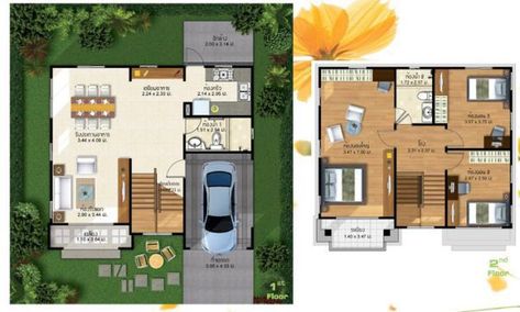 This two storey 3 bedroom house design has a total floor area of 150 sq.m. with 2 bathrooms. Simple yet colorful 2-storey villa design meets the needs of many families in the future with all the functions, facilities and amenities. 60sqm House Design, 150 Sqm House Design, 60 Sqm House Design, House Design 2 Storey, 3 Bedroom House Design, Two Storey House Plans, Two Story House Design, 2 Storey House Design, Small House Layout