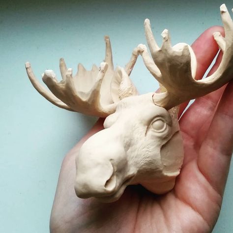 Moose Head Drawing, Clay Moose, Moose Head Mount, Moose Sculpture, Moose Figurine, Moose Jaw, Carved Wooden Animals, Moose Head, Moose Toys