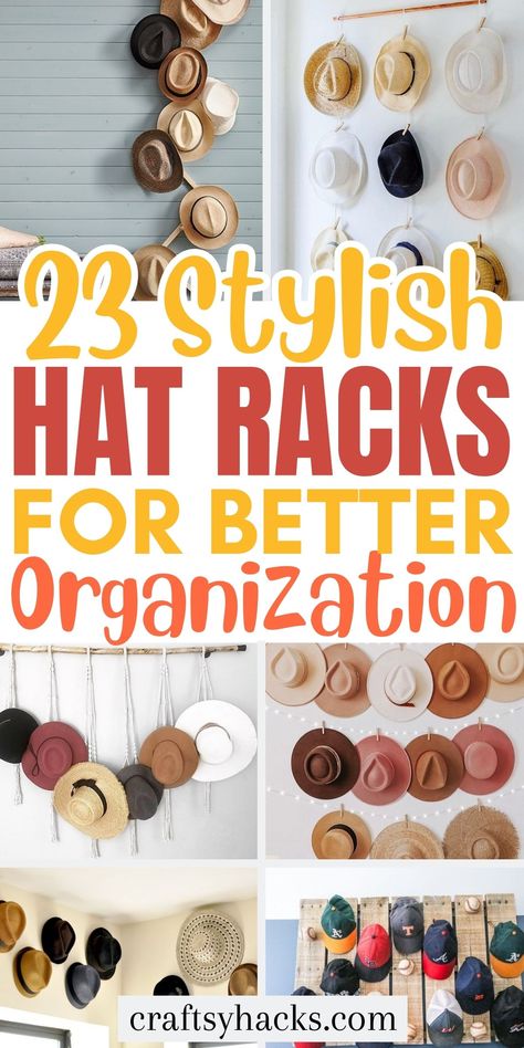 You can better display your favorite hats in your home when you use these super easy hat rack ideas. These ways to organize hats will help you create home functional home decor and more usable hat storage! So definitely look into these organizing hacks! Modern Way To Hang Hats, Funky Hats Storage, How To Hang Hats On Wall, Womens Hat Hooks, Hat Wall Display Bedrooms, Teen Hat Rack, Cute Ways To Store Baseball Hats, Organizing Hats, Ball Cap Storage