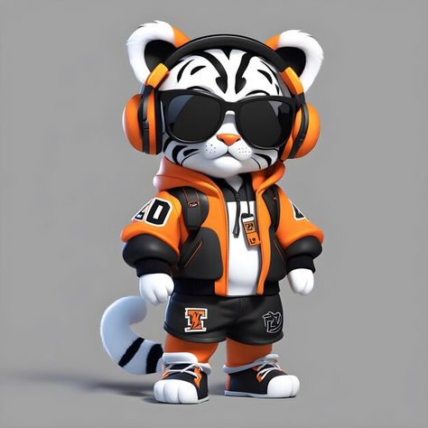 Tiger Character, Wearing Headphone, Photo Cute, Baby Tiger, Profile Pics, 3d Characters, Premium Photo, Art Toy, Tigers