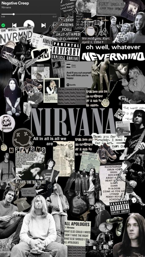 nirvana Aesthetic Wallpaper Nirvana, Pictures To Print Out, Band Wallpapers Aesthetic, Nirvana Lockscreen, Nirvana Wallpaper Aesthetic, Nirvana Background, Rock Band Collage, Song Widget, Kurt Cobain Wallpaper