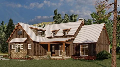 Nelson Design Group › House Plan 5264 Greenville Cottage, Farmhouse House Plan Rustic Ranch Home, Story Mountain, Mountain Farmhouse, Mountain House Plans, Farmhouse Style House Plans, Farmhouse House, Ranch House Plans, House Plans Farmhouse, Farmhouse Style House