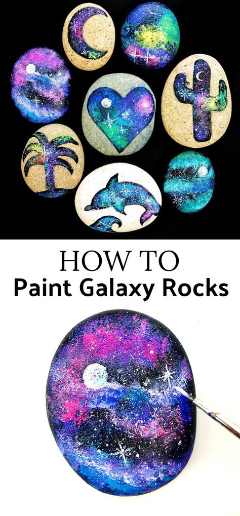 How to make galaxy painted rocks Galaxy Rocks, Diy Galaxie, Paint Galaxy, Galaxy Crafts, Painted Galaxy, Diy Galaxy, Easy Room Decor, Art Pierre, Painted Rocks Diy