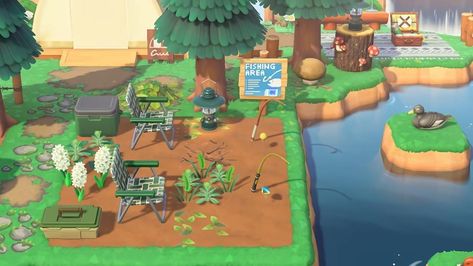 Fishing Spot Animal Crossing, Acnh Fishing Spot, Animal Crossing Fishing Area, Acnh Fishing Area, Cv Ideas, Town Ideas, Animal Crossing Guide, Spotted Animals, Acnh Designs