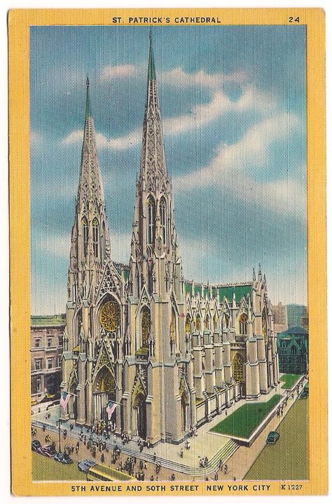 St Patricks Cathedral Nyc, Neo Gothic Architecture, St Patrick's Cathedral, New York City Buildings, New York Landmarks, Nyc Vintage, Neo Gothic, Ancient Technology, Vintage Illustrations