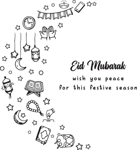 A line art doodle of Eid and Ramadhan icons. Suitable for poster, banner, invitation card, note book cover, presentation, gift design, etc Eid Festival, Ad Poster, Poster Banner, Gift Design, Note Book, Design Ad, Cover Pages, Invitation Card, Page Design