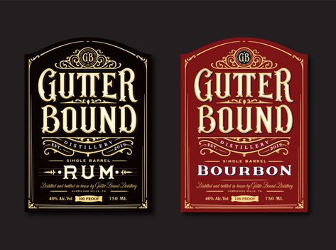 Gutter Bound Distillery labels by Mateusz Witczak on Dribbble Drop Cap Design, Typography Packaging, Man Shower, Creative Typography Design, Whiskey Label, Type Inspiration, Drop Cap, Hand Drawn Lettering, Creative Typography