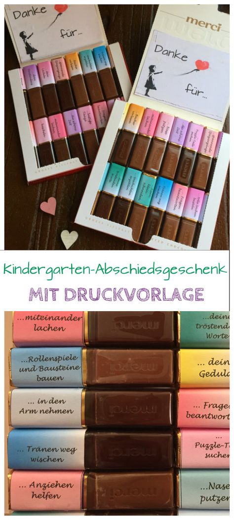 Mit dieser Druckvorlage für Merci-Schokolade könnt ihr ein schönes Abschiedsgeschenk für die Erzieher und Erzieherinnen in eurem Kindergarten basteln und Danke sagen. Merci Chocolate, Boyfriend Christmas Gift, Kindergarten Gifts, Farewell Parties, Kindergarten Lesson Plans, Astuces Diy, Kindergarten Lessons, Presents For Boyfriend, Boyfriend Diy