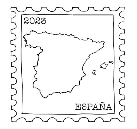 Spain Small Tattoo, Spain Flag Tattoo, Spain Map Tattoo, Madrid Stamp Tattoo, Small Spain Tattoo, Spain Postage Stamp Tattoo, Barcelona Tattoo Ideas Spain, Tattoos To Get In Europe, Barcelona Stamp Tattoo