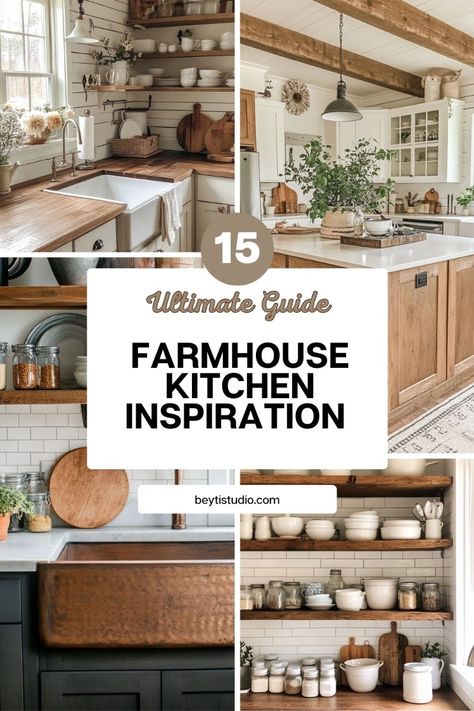 Looking to refresh your kitchen with farmhouse style? Check out these 15 beautiful and practical farmhouse kitchen ideas that blend rustic charm with modern elegance. Add warmth and coziness to your home today! #FarmhouseStyle #KitchenMakeover #HomeDecorIdeas Modern Rustic Farmhouse Kitchen Simple, Farmhouse Kitchen On A Budget Diy, Farmhouse Kitchen Theme Ideas, Farmer Kitchen Farmhouse Style, How To Decorate A Farmhouse Kitchen, Cosy Farmhouse Kitchen, Farmhouse Kitchen Makeover On A Budget, Farmhouse Kitchen Organization Ideas, Farmhouse Kitchens 2024