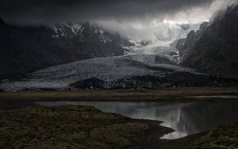 nature, landscape, glaciers, clouds, fjord, mountains, snowy peak, dark, Iceland, sunlight, nordic landscapes | 1920x1200 Wallpaper - wallhaven.cc 1920x1200 Wallpaper, Dark Naturalism, Dark Mountains, Way To Heaven, Scenery Pictures, Great Big Canvas, Dark Aesthetic, Iceland, Photographic Print