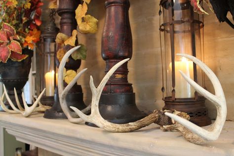 Cozy Cabin Decor, Deer Antler Decor, Masculine Decor, Deer Horns, Summer Mantle, Mantel Decor, Decoration Room, Cabins And Cottages, Get It Done