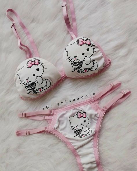 Hello Kitty Bra Set, Hello Kitty Langere, Hello Kitty Bras, Hello Kitty Lenceria, Hello Kitty Lingerie, Coquette Lingerie, Fire Clothes, Pink Wallpaper Hello Kitty, Aged Clothing