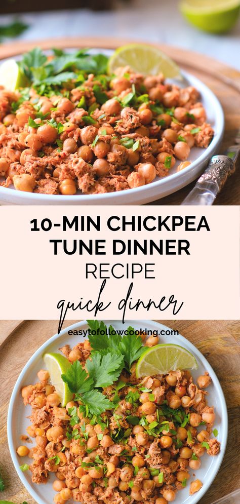 Dive into a quick, nutritious meal with this Chickpea Tuna Skillet. Perfect for busy weeknights, this dish blends the rich flavors of tuna with hearty chickpeas, spiced up with paprika, nutmeg, and herbs. Ready in just 10 minutes! #QuickMeals #HealthyDinner #ChickpeaTuna Chickpea And Tuna Recipes, Chickpea And Tuna, Rice Noodle Salad Recipes, Red Curry Lentils, Can Tuna, Chickpea Tuna, Curried Lentil Soup, Rice Noodle Salad, Coconut Milk Soup