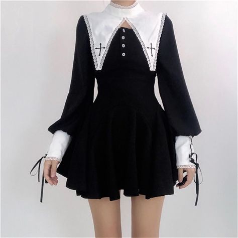 Harajuku Dress, Preppy Mode, Black Bandage Dress, Japanese Dress, Y2k Aesthetic Outfits, Goth Dress, Mini Robes, Gothic Dress, Black Long Sleeve Dress