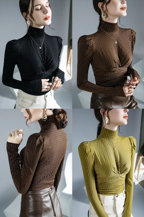 Women's Turtleneck Blouse - A perfect fusion of style and sophistication for every occasion! 🌟👚 Collar Shirt Pattern, Turtleneck Blouse, High Collar Shirts, Women Turtleneck, Womens Turtleneck, Cotton Blouse, Blouse Shirt, Collar Shirt, Cotton Blouses