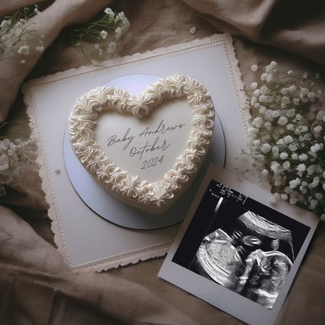 🎂 Celebrate the sweet news of your growing family with our heart-shaped Pregnancy Announcement Cake template. Designed to be easily editable in Canva, this template allows you to add your baby's name, due date, or anything for your special announcement onto a beautifully styled cake, making it perfect for sharing the big reveal on Instagram and Facebook or with your friends over text! Whether you're announcing at a family gathering or sharing your joy online, this template adds a touch of elega Classy Baby Announcement, Pregnancy Cake Announcements, Pregnancy Reveal Cake, Cake Baby Announcement, Pregnancy Announcement Cake, Valentine Pregnancy Announcement, Spanish Pregnancy Announcement, Baby Announcement Cake, Birthday Pregnancy Announcement