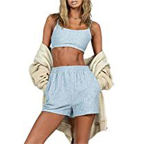 Check this out! Summer Loungewear, Knit Lounge Set, Womens Loungewear Sets, Set Outfits, Girls Sleepwear, High Waist Shorts, Sweatshirt Set, Outerwear Outfit, Shorts Summer