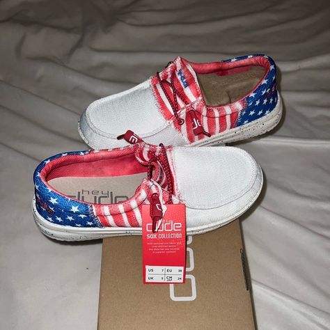 American Flag Hey Dudes American Flag Hey Dudes, Hey Dudes Outfit, American Flag Shoes, Hey Dude Shoes, Hey Dudes, Spend Money, Senior Prom, Hey Dude, Spending Money