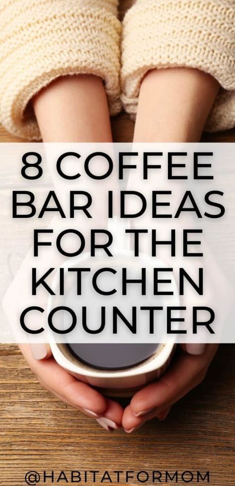 8 Coffee Bar Ideas for The Kitchen Counter (decor and organization) Coffee Counter In Kitchen, Diy Coffee Bar Countertop, Small Counter Coffee Bar, Coffee Center On Countertop, Coffee Areas On Counter, Coffee Station In Kitchen Counter Tops, Kitchen Coffee Counter, Coffee Bar Basket Ideas, Coffee Bar Counter Design