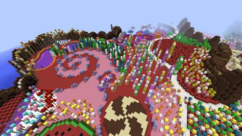 Welcome to minecraft candyland! Minecraft Candy Land Ideas, Candy Land Minecraft, Candyland Minecraft, Minecraft Rainbow Builds, Minecraft Candyland, Candy Minecraft, Rainbow Minecraft, Bubble Popping, Minecraft Logo