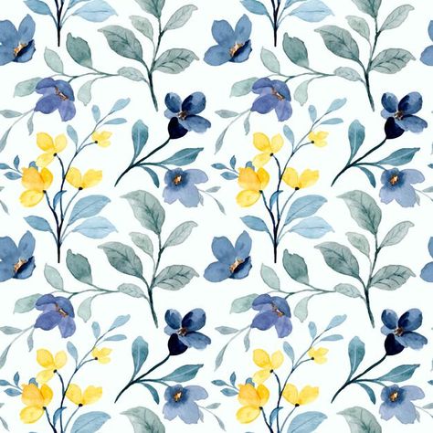 Blue White And Yellow Aesthetic, Yellow Pattern Wallpaper, Blue And Yellow Aesthetic, Blue And Yellow Wallpaper, Blue And Yellow Background, Blue And Yellow Pattern, Blue Flower Pattern, Watercolor Flowers Pattern, Watercolor Vintage