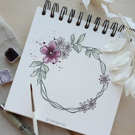 Anastasia Sälinger (@handgemalt) • Instagram photos and videos Floral Wreath Drawing, Boarders Designs For Projects, Creative Book Cover Designs, Pencil Drawings Of Girls, Creative Book Covers, Front Page Design, Bond Paper Design, Paper Art Design, Ink Doodles