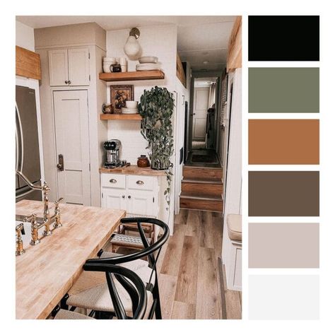 Revamp your mobile home with these 21 color palettes for your camper trailer renovation. Get inspired by beautiful camper trailer color schemes that will elevate your space and make your travels even more enjoyable. #myweeabode #rvrenovation #traveltrailer #tinyhome Camper Renovation Color Schemes, Rv Outside Paint Ideas, Diy Pop Up Camper Remodel Color Schemes, Tiny House Color Scheme Interiors, Renovated Camper Ideas, Small Trailer Renovation, Boho Mobile Home, Camper Paint Ideas Interior, Camper Color Scheme