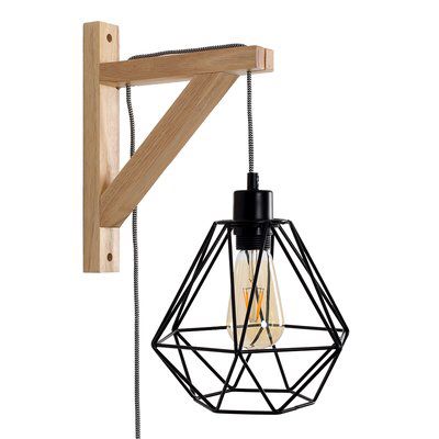 Tabbart Diablo 1-Light Armed Sconce Plug In Hanging Light, Luminaria Diy, Wood Ceiling Lamp, Pendant Light Cord, Wooden Wall Lights, Pendant Light Chandelier, Rope Pendant Light, Industrial Style Decor, Traditional Lamps