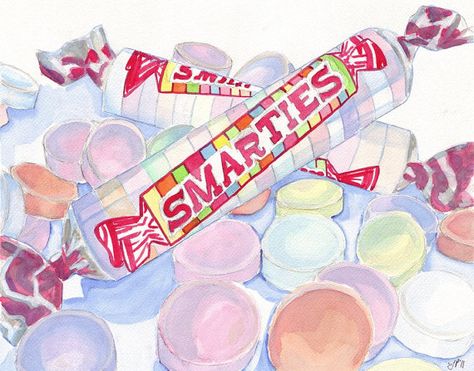 Watercolor Painting  Smarties Candy Watercolor Art by jojolarue, $12.00 Smarties Candy, Candy Series, Candy Drawing, Candy Art, Watercolor Art Prints, Watercolor Cards, Painting Illustration, Original Watercolor Painting, Art Classes