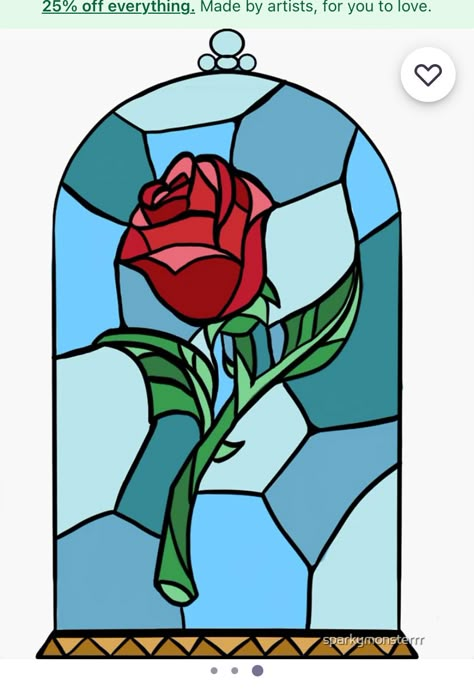 Belles Rose Disney, Beauty And The Beast Glass Rose, Beauty And The Beast Stained Glass Rose, Beauty And The Beast Mirror Drawing, Stained Glass Beauty And The Beast, Snow White Stained Glass Art, Beauty And The Beast Stained Glass, Beauty And The Beast Painting Ideas, Beauty And The Beast Stained Glass Art