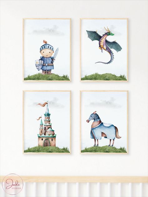 Set of 4 Dragon Knight Prints, Kids Dragon Prints, Nursery Dragon Decor, Knight in Armor Prints, Medieval Horse and Castle Prints, nursery wall art, nursery prints, kids room prints, boys room prints, boys room decor, boys dragon prints, boys knights prints, medieval horse print, knight in armor, kids castle prints, boys castle prints, kids dragon decor, brave knight print Medieval Nursery, Knight In Armor, Castle Nursery, Room Decor Boys, Medieval Horse, Kids Castle, Dragon Nursery, Kids Room Prints, Dragon Decor