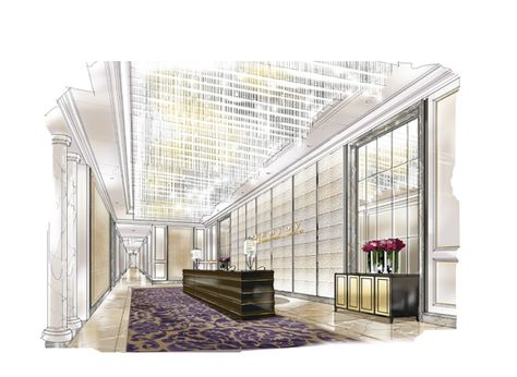 Rate:Color Perspective Price is 500-650 USD 22handmade@gmail.com Hotel Reception Interior Design, Hotel Reception Design, Reception Interior Design, Perspective Rendering, Data Graphic, Tony Chi, Reception Interior, Room Sketch, Color Perspective