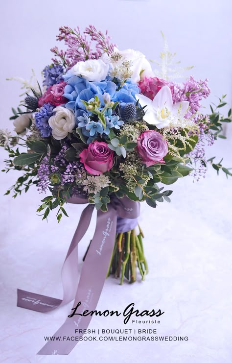 Blue Purple Bouquet Wedding, Pink Purple Blue Wedding Bouquet, Pink Purple Blue Wedding Color Palettes, Flower Bride Bouquet, Blue Purple Wedding, Flower Bride, Purple Bouquets, Bridal Bouquet Flowers, Lilac Wedding